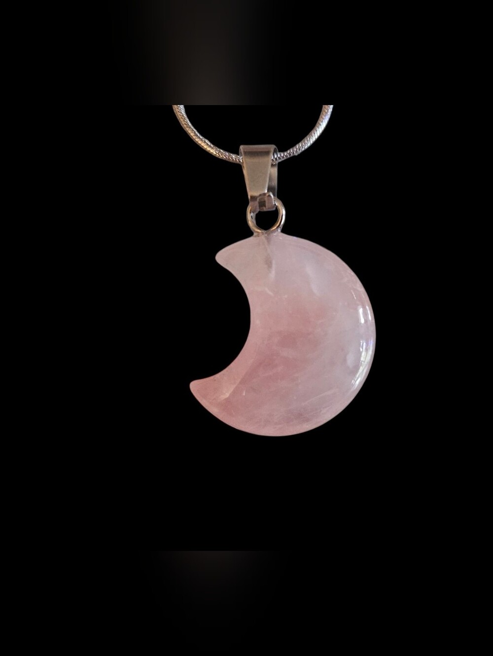 Rose Quartz Crescent Moon Necklace - Pink